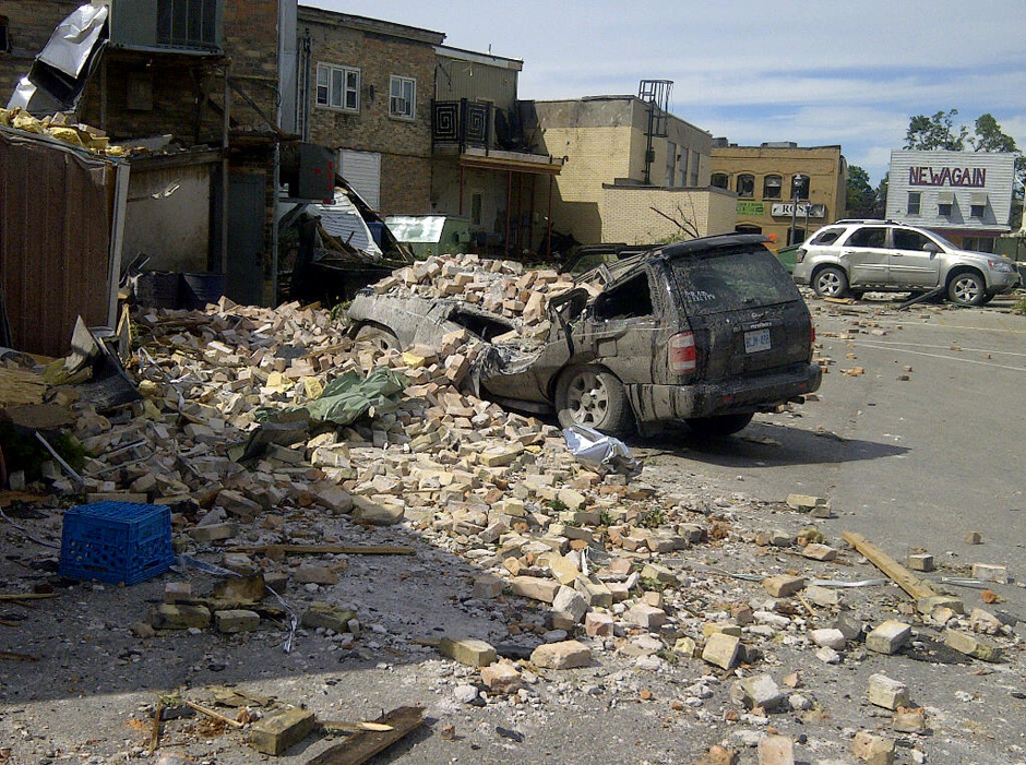 This isn't Moore, Oklahoma, but Goderich, Ontario. It is estimated that Canada experiences up to 230 tornadoes annually.