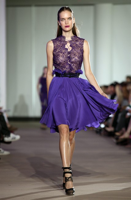 The spring 2012 collection of designer Prabal Gurung is modeled during Fashion Week in New York, Saturday, Sept. 10, 2011. (AP Photo/Richard Drew).