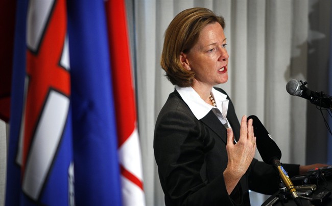 Newly-elected Alberta PC leader and Alberta Premier Alison Redford holds a news conference in Edmonton, Alta., Sunday, Oct. 2, 2011. THE CANADIAN PRESS/Jeff McIntosh.