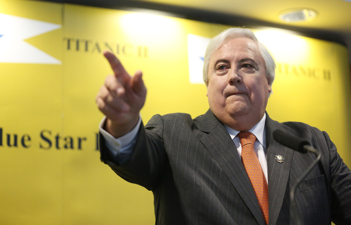 Australian mining tycoon Clive Palmer unveils plans for a 'Titanic II' near-replica cruise ship at a news conference at the Intrepid Sea, Air & Space Museum on February 26, 2013 in New York City. 