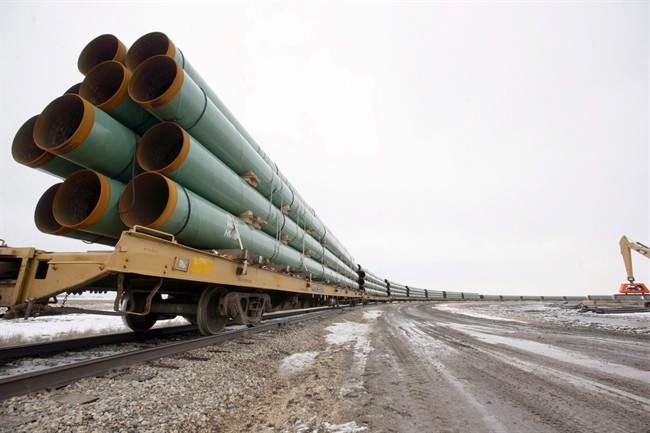 Rail cars arrive in Milton, N.D., loaded with pipe for TransCanada's Keystone Pipeline project. (File Photo).