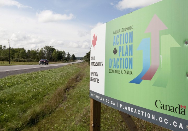 A government action plan sign is seen along the road near Mississippi Mills, Ont., Monday August 23, 2010.