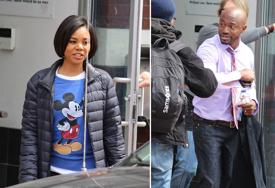 Regina Hall and Taye Diggs on the set of 'The Best Man Holiday.'.