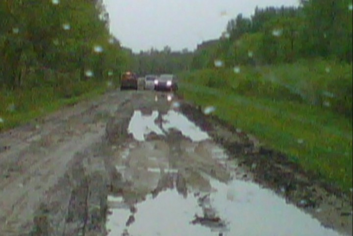 Highway 123 near Cumberland House in June 2011. The Highway has been voted the worst road in Saskatchewan in a CAA survey.