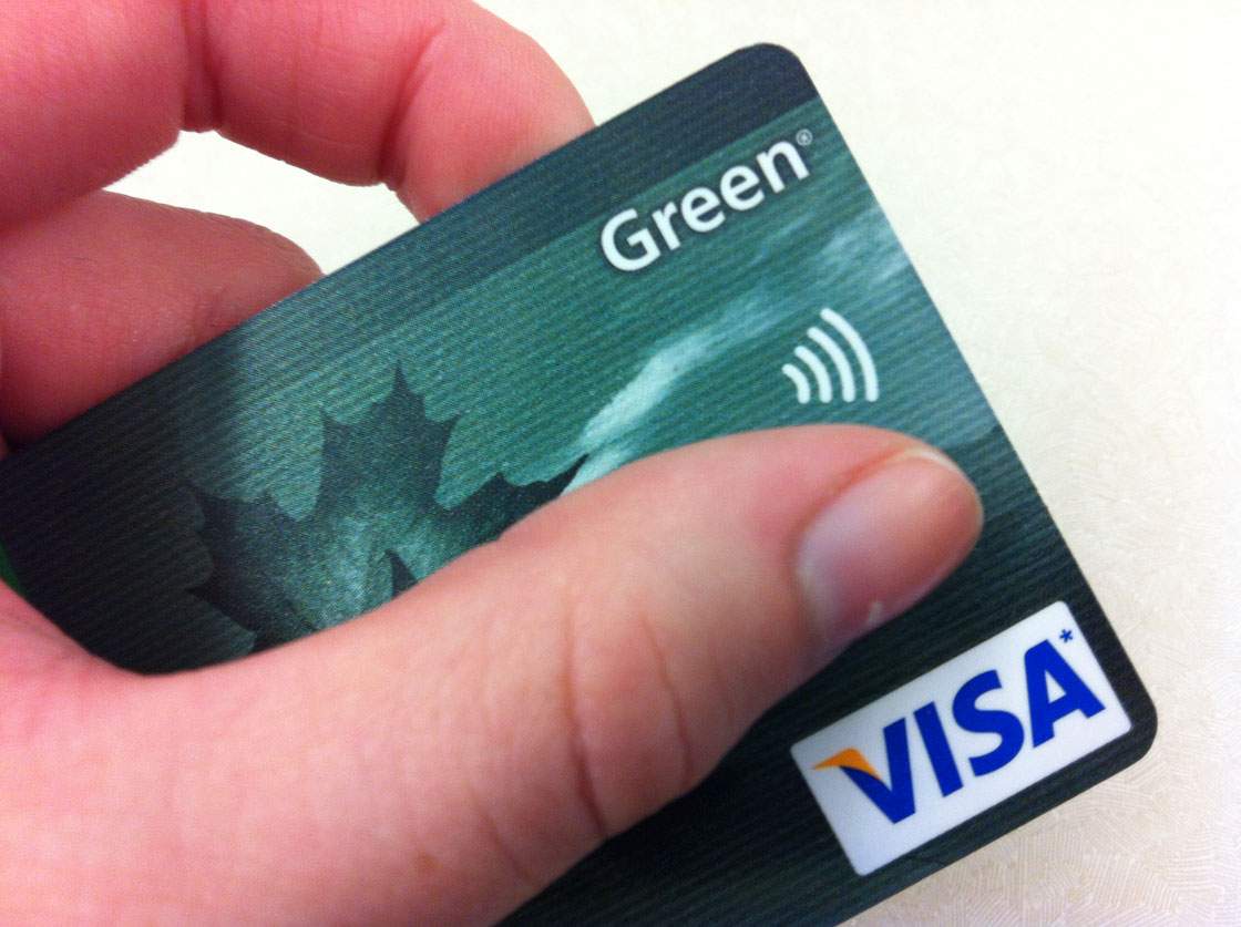 The RFID symbol shown on a credit card. 
