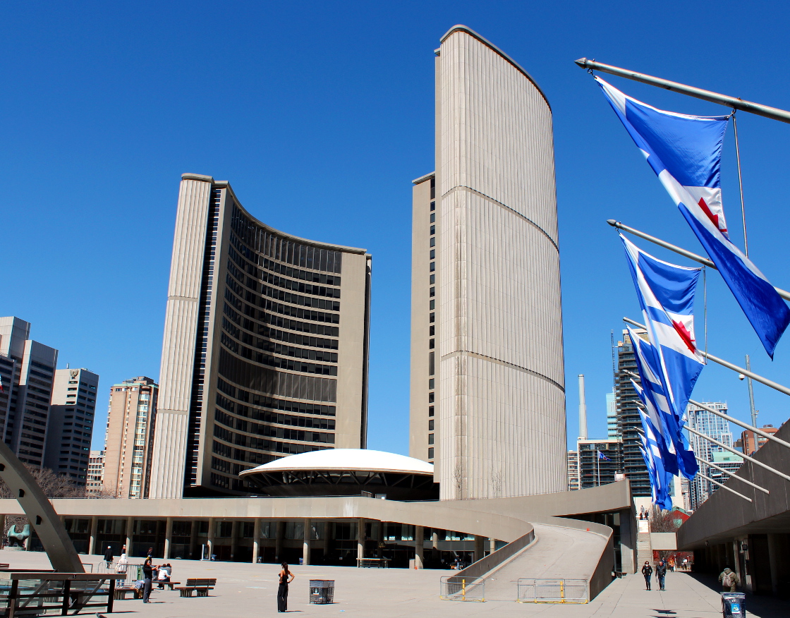 A general view of Toronto City Hall.
