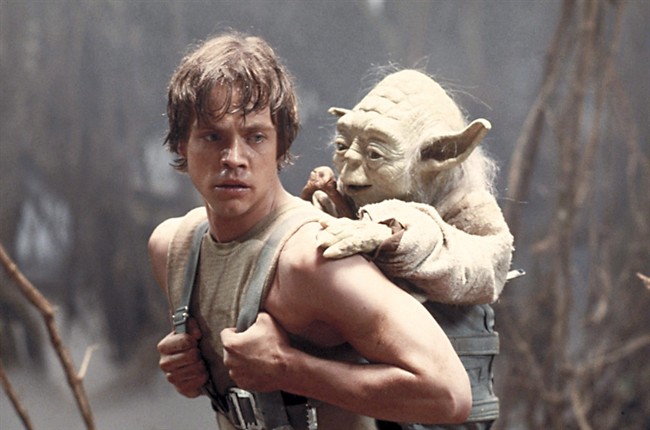 Mark Hamill as Luke Skywalker and the character Yoda appear in this scene from ‘Star Wars Episode V: The Empire Strikes Back’ in this 1980 publicity image originally released by Lucasfilm Ltd.