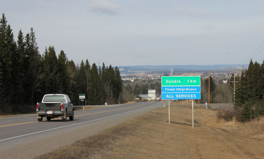 The highway leading into Sundre, Alberta.