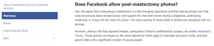 Facebook clarifies stance on post-mastectomy photos - image