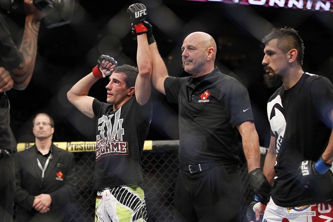 Roland Delorme defeats Edwin Figueroa in a bantamweight bout during UFC 161 in Winnipeg on June 15, 2013.