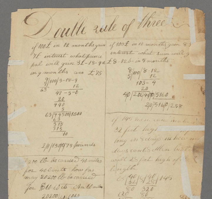 This undated photo provided by permission of the Houghton Library at Harvard University in Cambridge, Mass., shows one of two pages (call number MS Am 1326) from the library's archives that Illinois State University math professors Nerida Ellerton and Ken Clements on Friday, June 7, 2013, confirmed as two new pages to add to the math notebook believed to be the oldest surviving document written by Abraham Lincoln. 