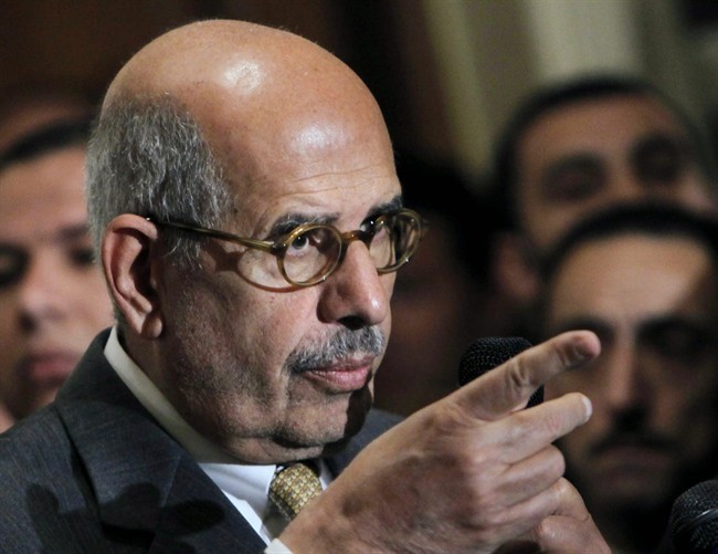 FILE - In this Monday, Jan. 28, 2013 file photo,  Mohamed ElBaradei speaks during a news conference following the meeting of the National Salvation Front, Egypt’s main opposition coalition, in Cairo. ElBaradei was named vice-president in July.