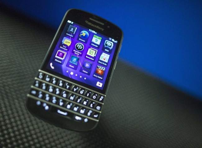 A BlackBerry Q10 on display at the company's Annual and Special Meeting, in Waterloo, Ont., on July 9, 2013.