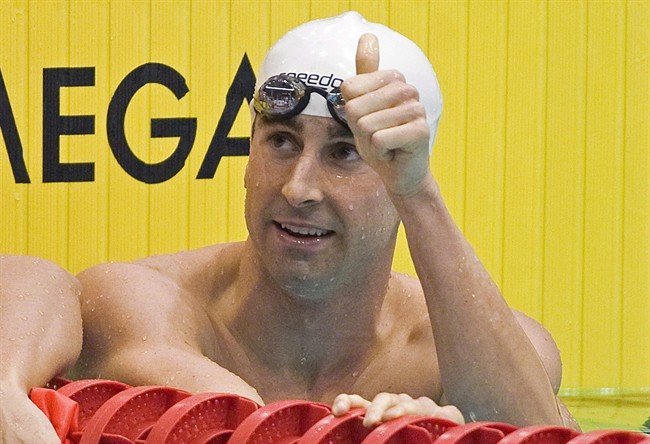 Benoit Huot reacts after winning the 100-metre event at the Canadian Paralympic Swimming Trials in Montreal, March 30, 2012.