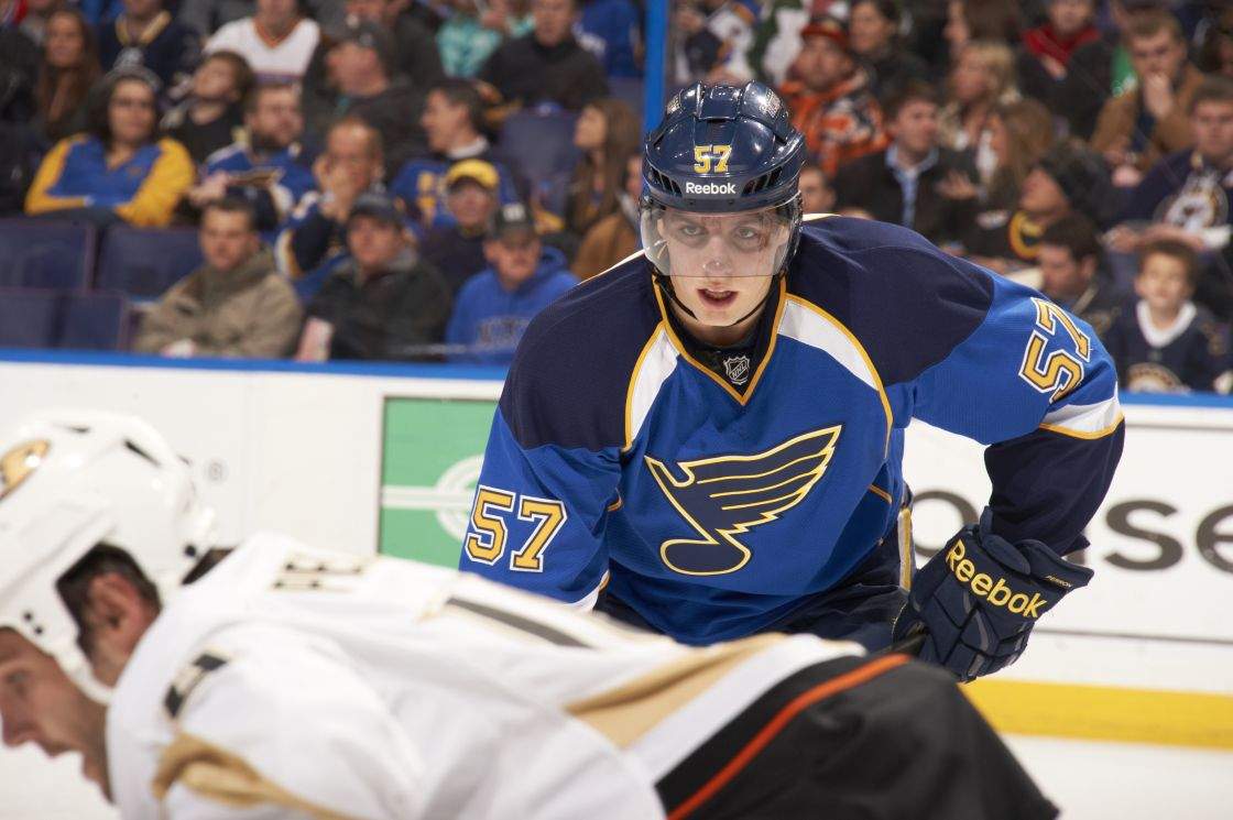  Closeup of St. Louis Blues David Perron (57) during game vs Anaheim Ducks at Scottrade Center.
St. Louis, MO 3/8/2012.