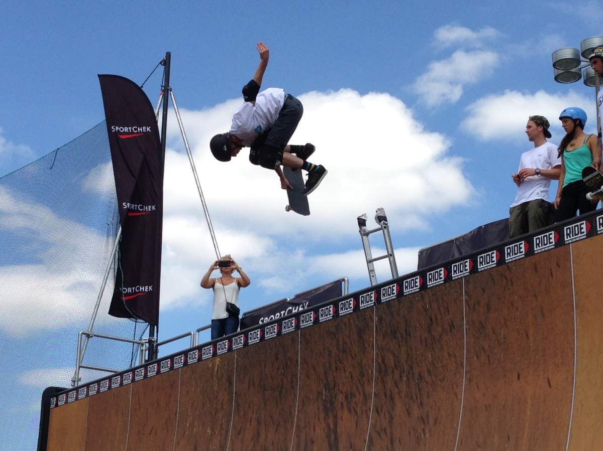 Skateboarding legend Tony Hawk, who will be at Montreal's Jackalope festival tomorrow, shows off his skills in Winnipeg.