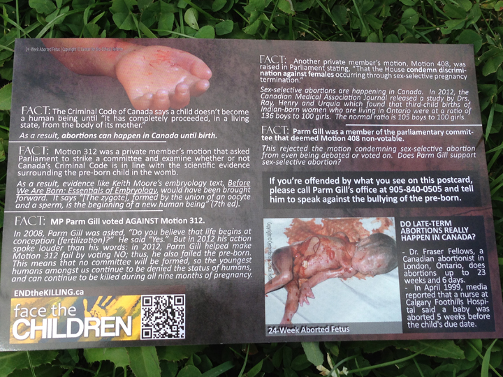 abortion flyers aborted fetus canadian politics