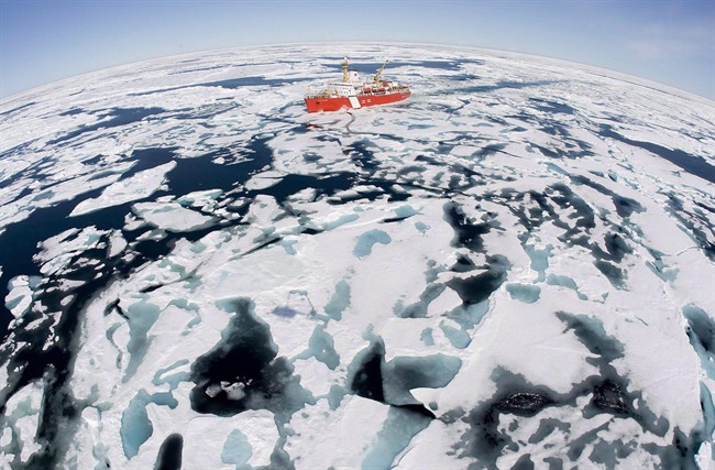 The Canadian Coast Guard icebreaker Louis S. St-Laurent makes its way through the ice in Baffin Bay.