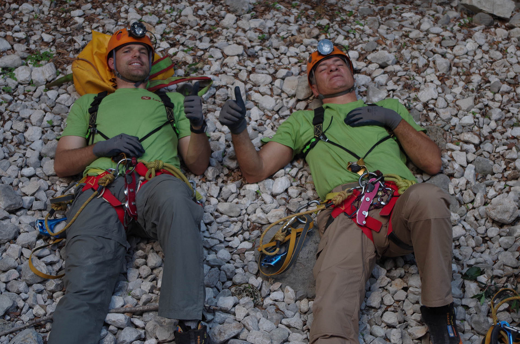 Astronaut Jeremy Hansen gives the thumbs-up as takes a break after training for the CAVES mission. (ESA/Carla Corongiu)