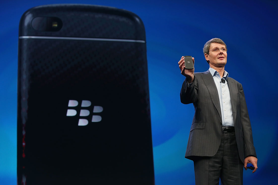 BlackBerry chief Thorsten Heins unveils a new handset in January. 