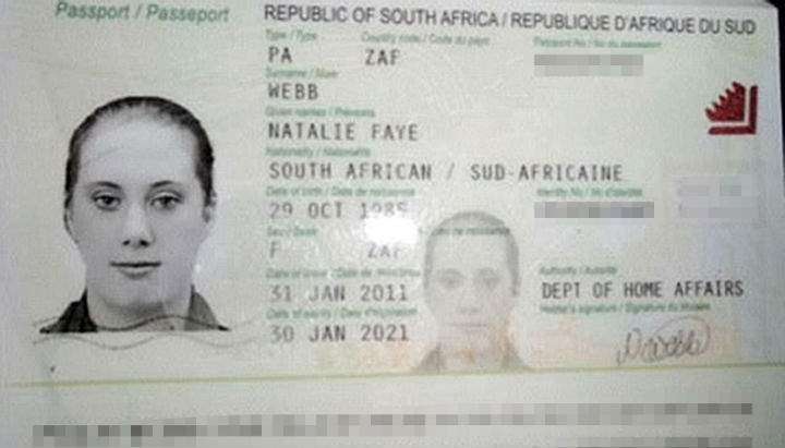 South African passport believed to have been used by Samantha Lewthwaite, dubbed the ‘White Widow.’ (Photo: Mark St George, Rex Features/The Canadian Press)