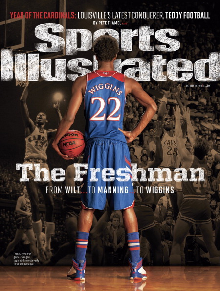 College Basketball: Rear view portrait of Kansas small forward Andrew Wiggins during photo shoot at Allen Fieldhouse. Lawrence, KS 9/24/2013