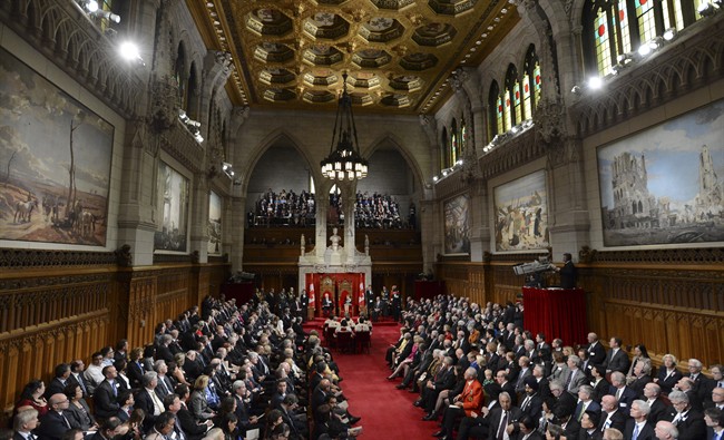 Governor General David Johnston delivers the Speech from the Throne in the Senate Chamber on Parliament Hill in Ottawa, Wednesday Oct. 16, 2013. THE CANADIAN PRESS/Sean Kilpatrick.
