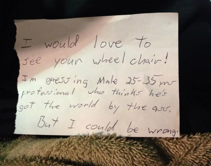 Man with disability finds angry note left on his car parked in handicapped spot