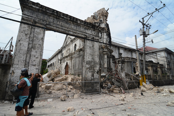 The damaged structure of the Basilica of the Holy Child in Cebu City, Philippines is seen after a major 7.2 magnitude earthquake struck the region on October 15, 2013. (Photo credit: Getty Images)
