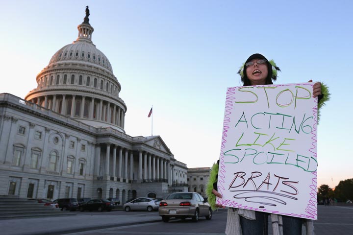Janette Dunder of Alexandria, Virgina, demonstrates against Congress and lawmakers' inability to pass a budget outside the U.S. Capitol September 30, 2013 in Washington, DC. 
