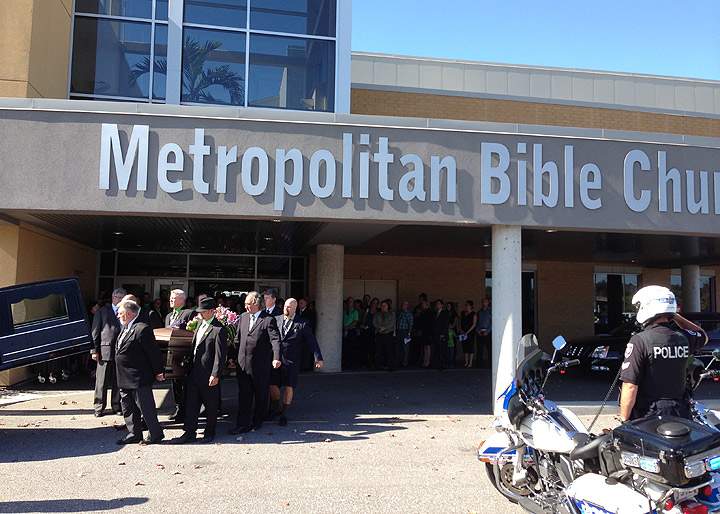 Pallbearers carry the casket of Dave Woodard on Wednesday October 2, 2013. Woodard was one of six people killed when the bus he was driving collided with a Via Rail train in Ottawa’s west end on September 18. 