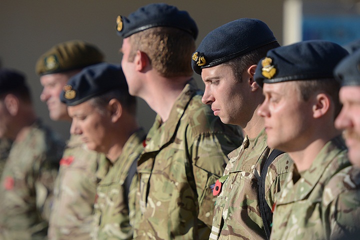 Members of the Army and RAF during the Remembrance Day parade in Kandahar Airfield. (Sergeant Dan Bardsley/REX)