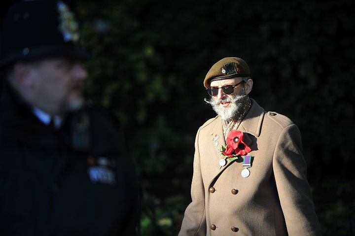 Members of the Armed Forces and war veterans gather at Horse Guards Parade bafore the Rememberance Day ceremony on November 10, 2013 in London, United Kingdom. (Bethany Clarke/Getty Images)