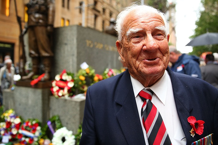 A war veteran pays tribute at the Cenotaph during the Rememberance Day Service held at the Cenotaph, Martin Place on November 11, 2013 in Sydney, Australia. (Brendon Thorne/Getty Images)