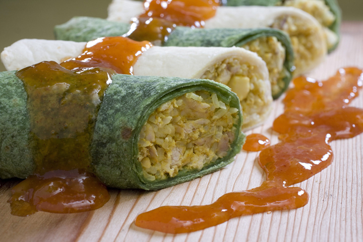 This Oct. 5, 2010 photo shows curried chicken and rice burritos.