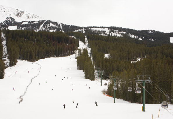A main ski run at Lake Louise Mountain Resort is seen in this 2010 Lake Louise, Canada, late morning photo.