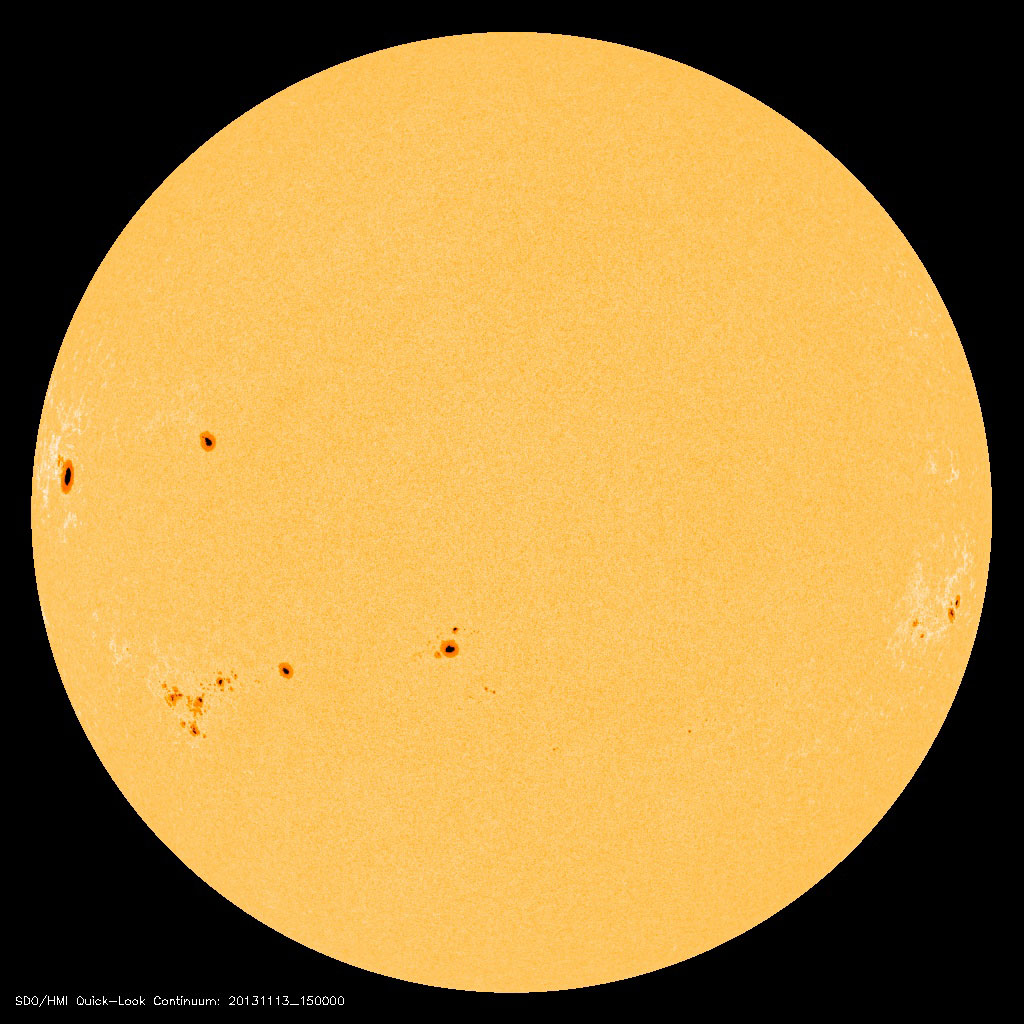 The sun, with several sunspots on Nov. 13. (CNW Group/Parks Canada)