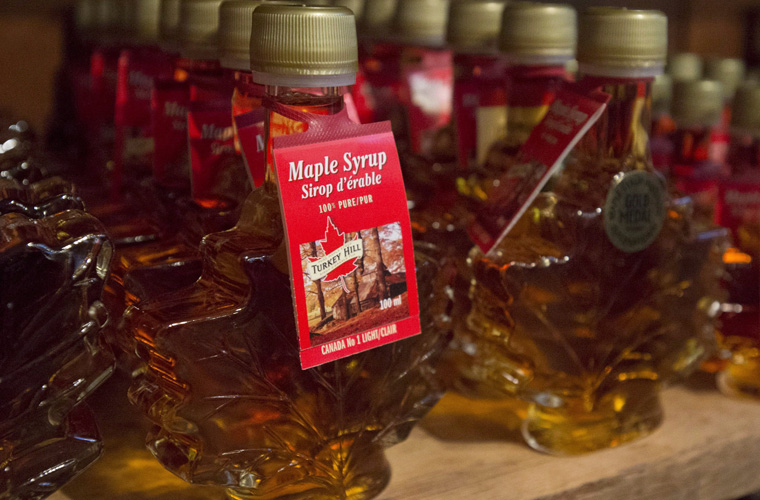 Maple syrup on a shelf