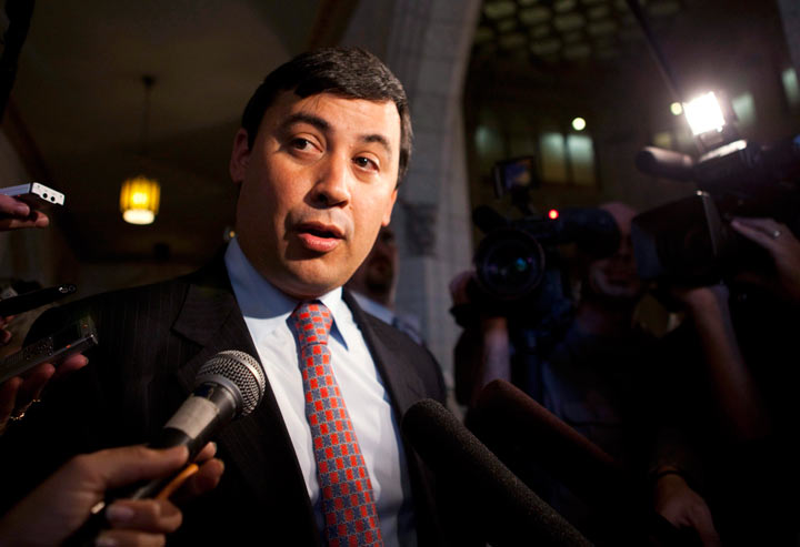 Conservative MP Michael Chong speaks to reporters in the foyer of the House of Commons following question period on Parliament Hill in Ottawa.