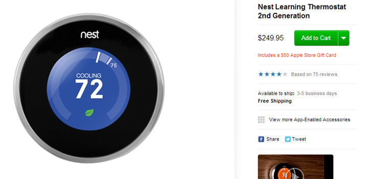 The Nest Thermostat is offered for sale on Apple's Canadian online store.