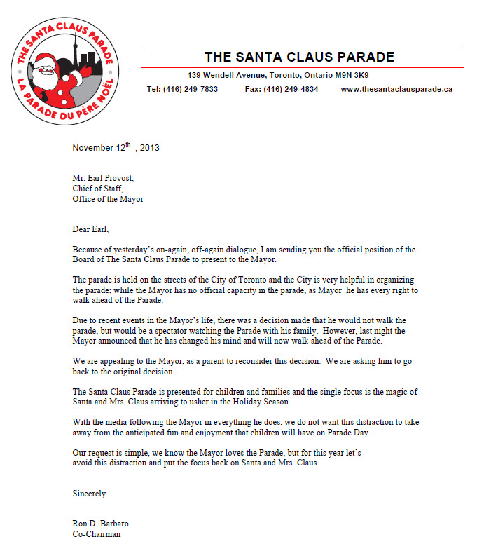 Mayor Ford asked to reconsider marching in Santa Claus Parade - image