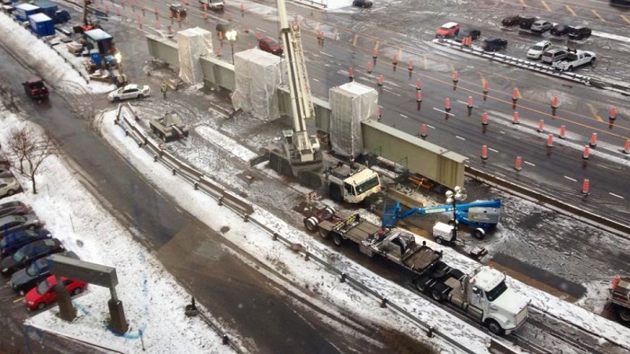 The beam is a temporary fix for a two millimeter crack that was discovered a few weeks ago.