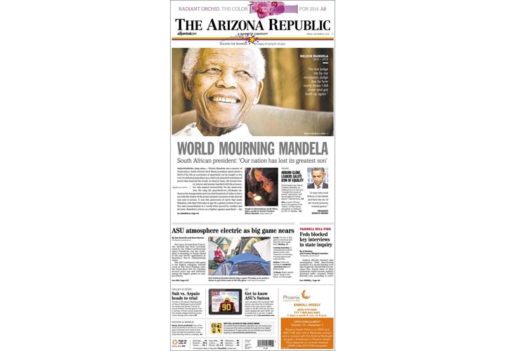 Mourning the death of Nelson Mandela: Newspaper, magazine front pages from around the world - image