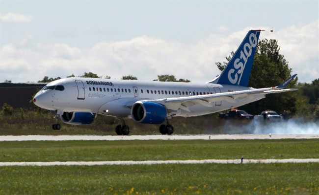 A plane touches down in Mirabel.