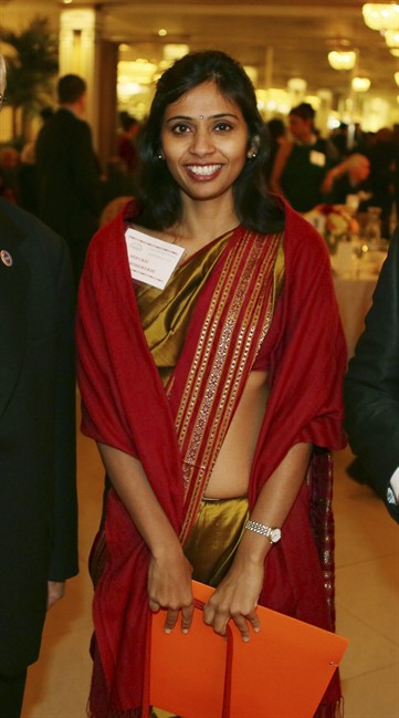 This Dec. 8, 2013 photo shows Devyani Khobragade, India's deputy consul general, during the India Studies Stony Brook University fund raiser event at Long Island, New York. 