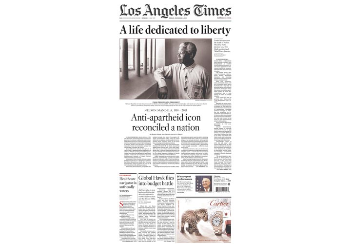 Mourning the death of Nelson Mandela: Newspaper, magazine front pages from around the world - image