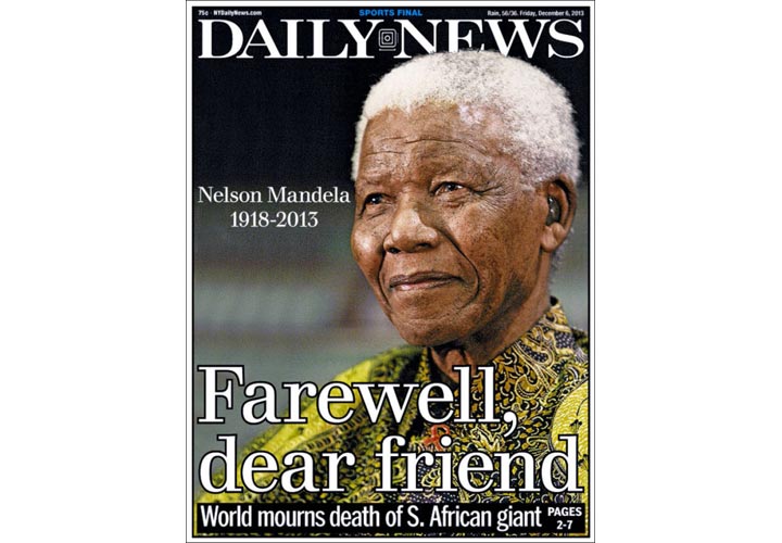 Mourning the death of Nelson Mandela: Newspaper, magazine front pages from around the world - image