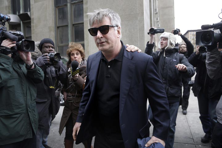 Alec Baldwin leaves criminal court in New York. Baldwin testified that he never had a sexual or romantic relationship with Canadian actress Genevieve Sabourin, who is accused of stalking him. (AP Photo/Seth Wenig)