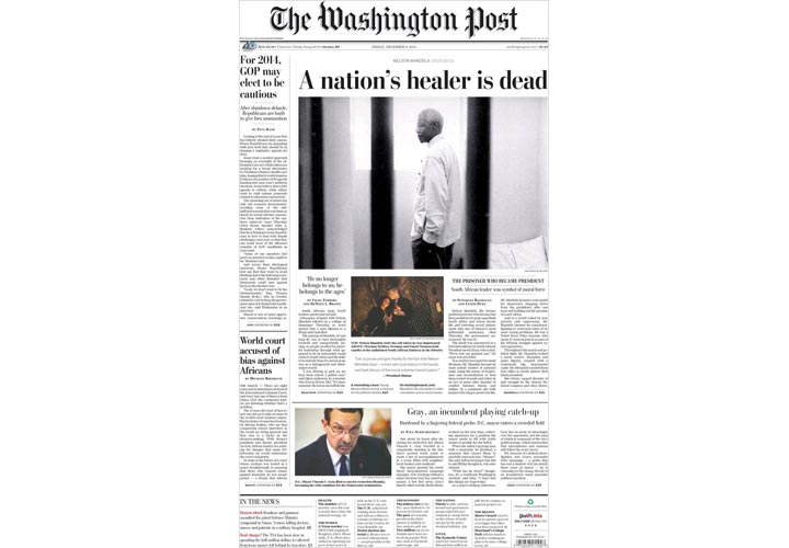 Mourning the death of Nelson Mandela: Newspaper, magazine front pages from around the world - image