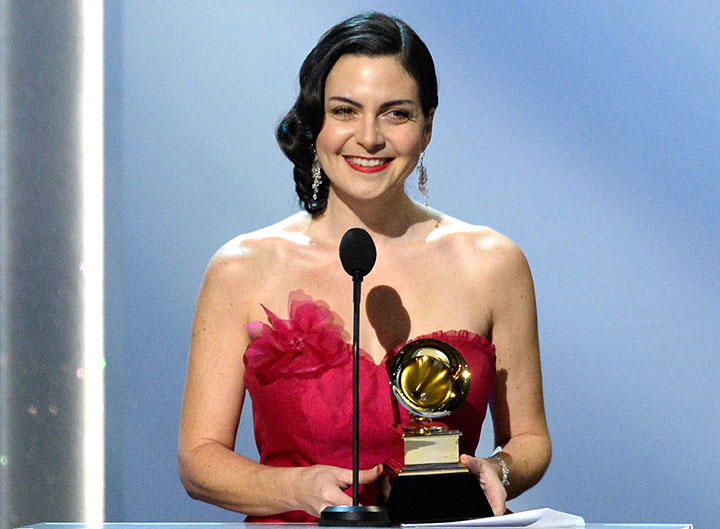 Vancouver-born, Montreal-based Jennifer Gasoi accepts her Grammy on Jan. 26, 2014.
